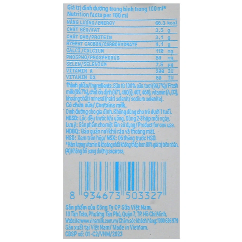 Lốc 4 hộp sữa tươi tiệt trùng Vinamilk không đường 110 ml (từ 1 tuổi) 9