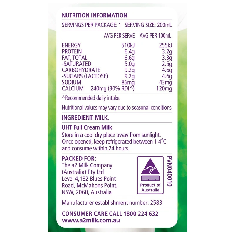 Thùng 24 hộp sữa tươi tiệt trùng a2 Milk không đường 200 ml (từ 1 tuổi) 7