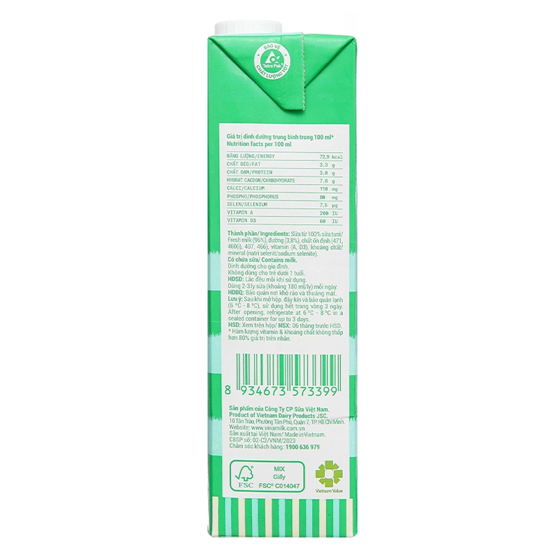 Sữa tươi tiệt trùng Vinamilk có đường 1 lít (từ 1 tuổi) 5