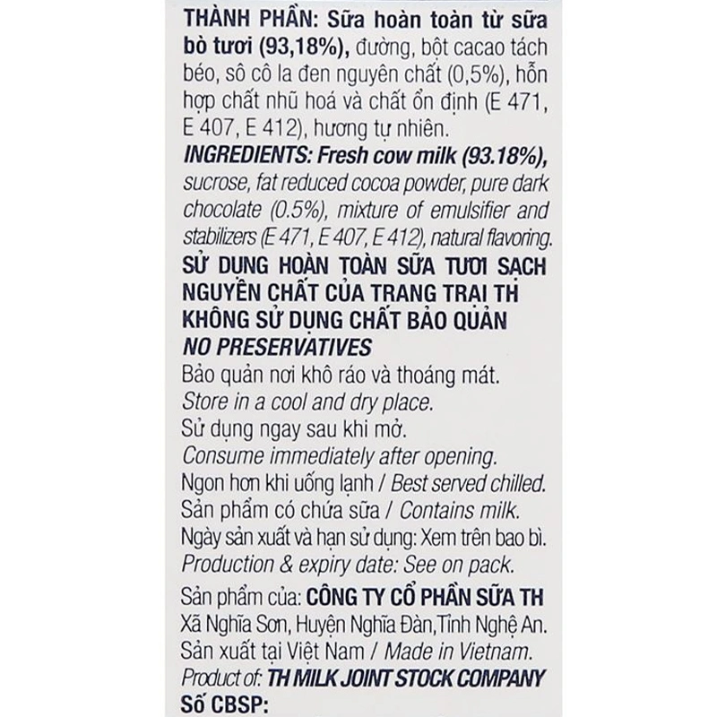 Lốc 4 hộp sữa tươi tiệt trùng TH true MILK có đường hương socola 180 ml (từ 1 tuổi) 8