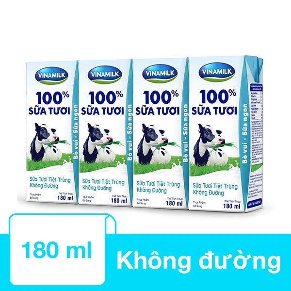 Lốc 4 hộp sữa tươi tiệt trùng Vinamilk không đường 180 ml (từ 1 tuổi) 1