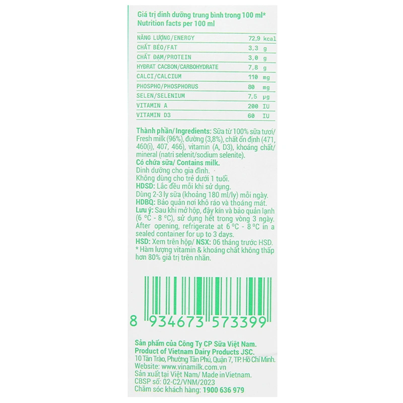 Thùng 12 hộp sữa tươi tiệt trùng Vinamilk có đường 1 lít (từ 1 tuổi) 11
