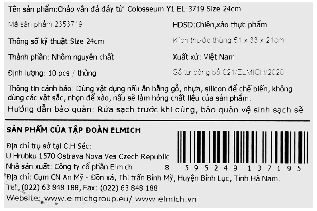 Chảo nhôm chống dính vân đá đáy từ 24 cm Elmich Colosseum Y1 EL-3719 Xanh dương 9