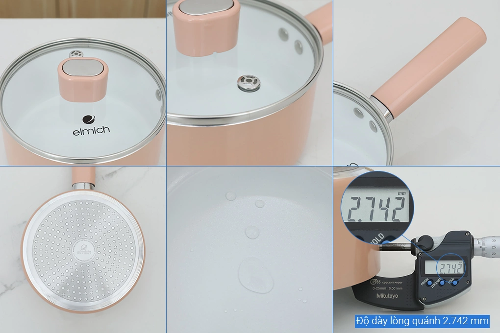 Bộ chảo quánh nhôm chống dính nắp kính Elmich Baby EL-1169AP 4
