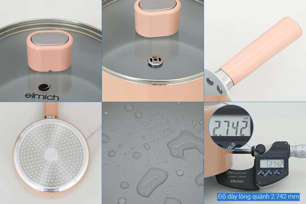 Bộ chảo quánh nhôm chống dính nắp kính Elmich Baby EL-1169AP 10