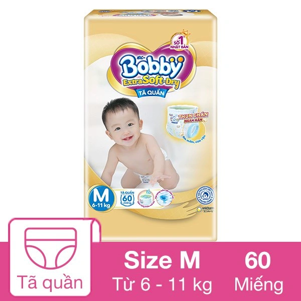 Tã quần Bobby Extra Soft-Dry size M 60 miếng (6 - 11 kg) 1
