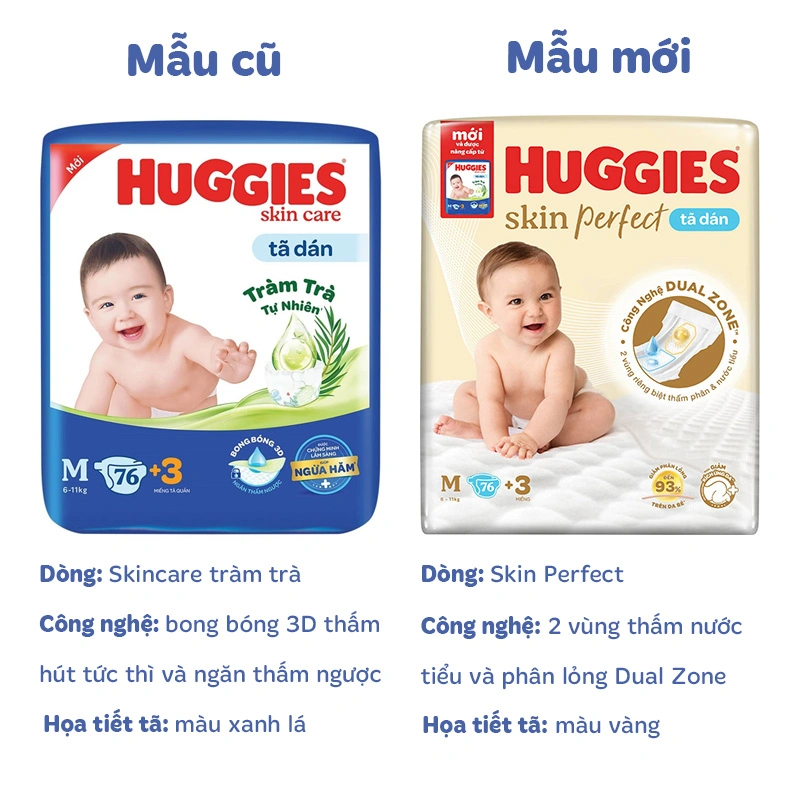 Tã dán Huggies Skin Perfect size M 76 + 3 miếng (6 - 11 kg) - Giao bao bì cộng miếng ngẫu nhiên 2