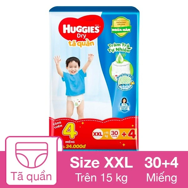 Tã quần Huggies Dry size XXL 30 + 4 miếng (Trên 15 kg) 1