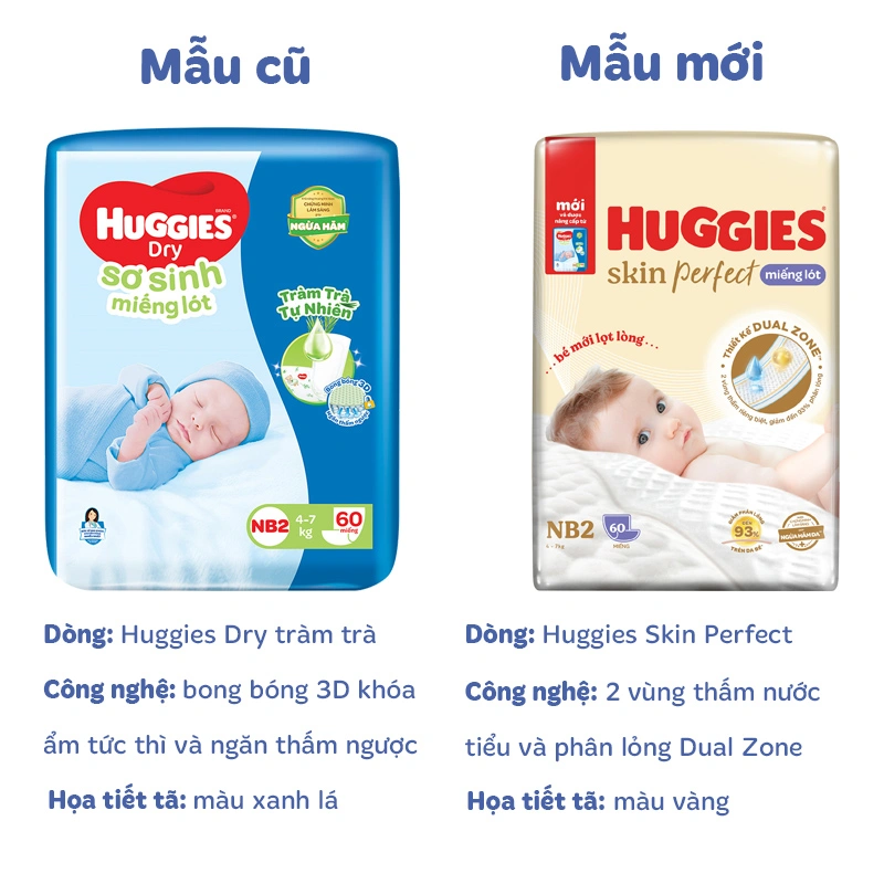 Miếng lót Huggies Skin Perfect size NB2 60 miếng (4 - 7 kg) - Giao bao bì ngẫu nhiên 2