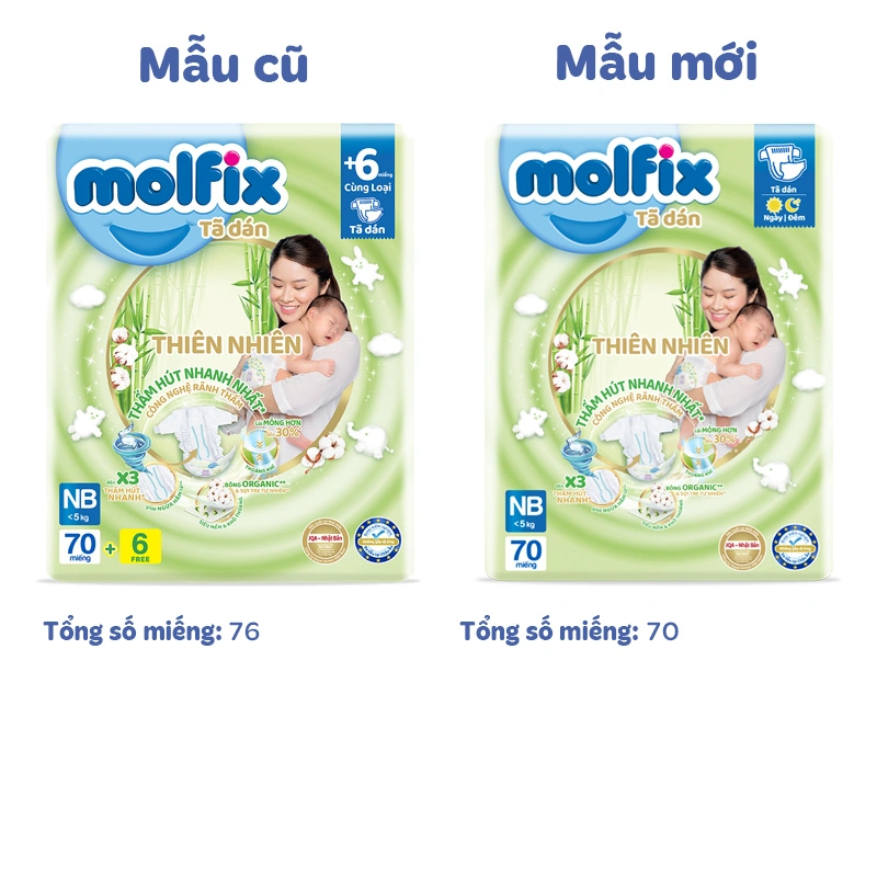 Tã dán Molfix thiên nhiên size NB 70 miếng (Dưới 5 kg) - Giao bao bì ngẫu nhiên 2