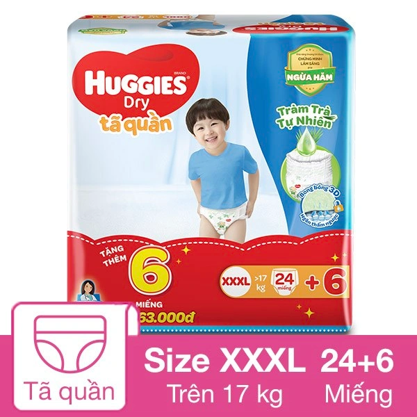 Tã quần Huggies Dry size XXXL 24 + 6 miếng (Trên 17 kg) 1