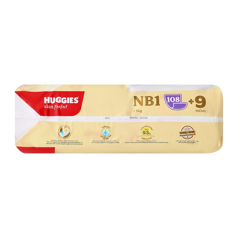 Miếng lót Huggies Skin Perfect size NB1 108 + 9 miếng (Dưới 5 kg) - Giao bao bì cộng miếng ngẫu nhiên 6