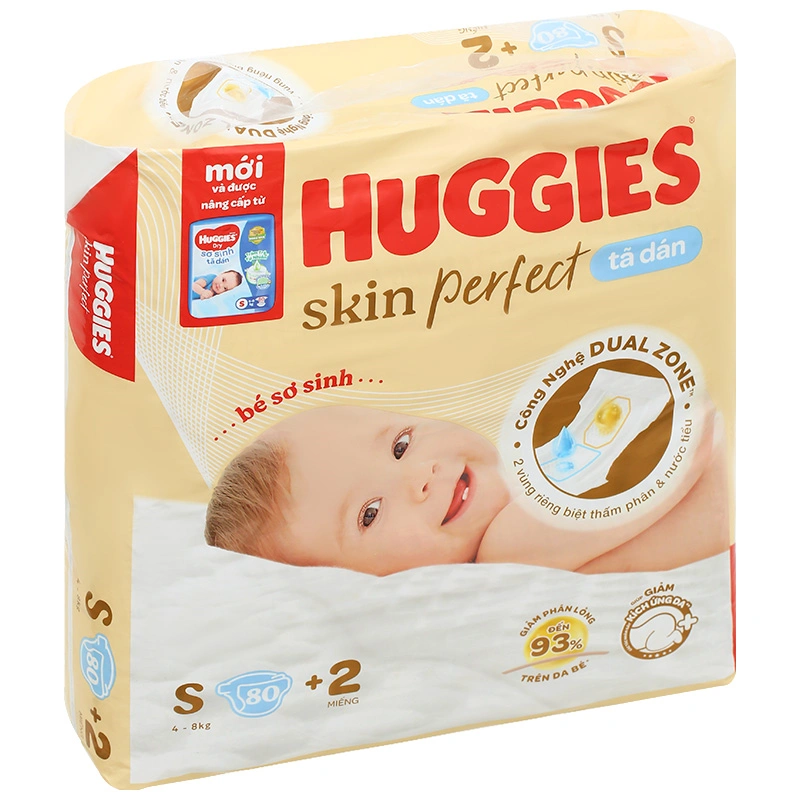 Tã dán Huggies Skin Perfect size S 80 + 2 miếng (4 - 8 kg) - Giao bao bì cộng miếng ngẫu nhiên 4