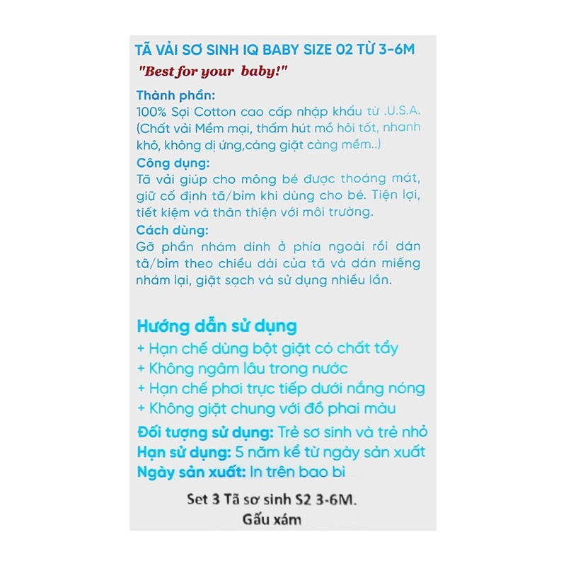 Set 3 tã vải sơ sinh IQ Baby họa tiết gấu xám size S2 (5 - 7 kg) 13