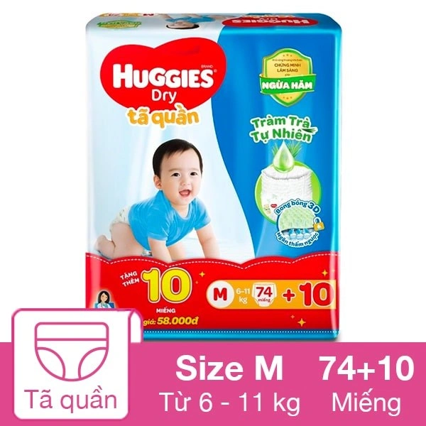 Tã quần Huggies Dry size M 74 + 10 miếng (6 - 11 kg) 1