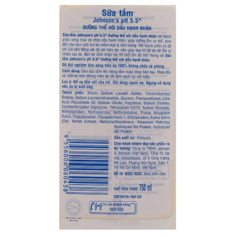 Sữa tắm Johnson's pH 5.5 dưỡng thể hương dịu nhẹ 750 ml 4