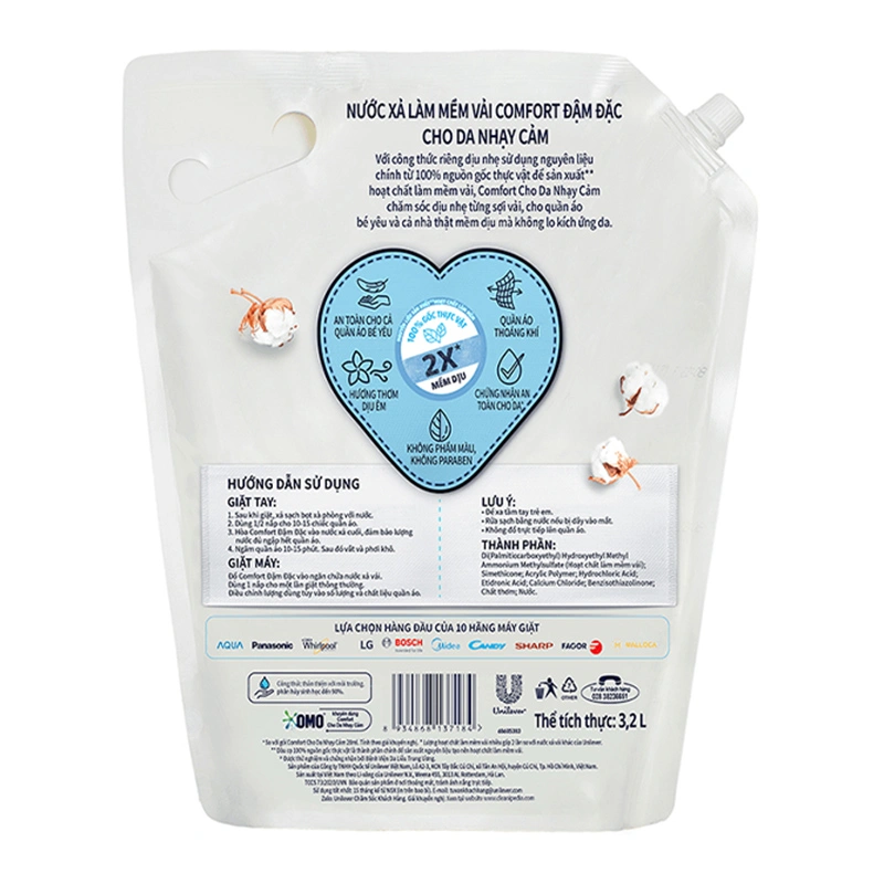 Nước xả quần áo cho bé Comfort cho da nhạy cảm hương phấn dịu nhẹ túi 1.8 lít 15