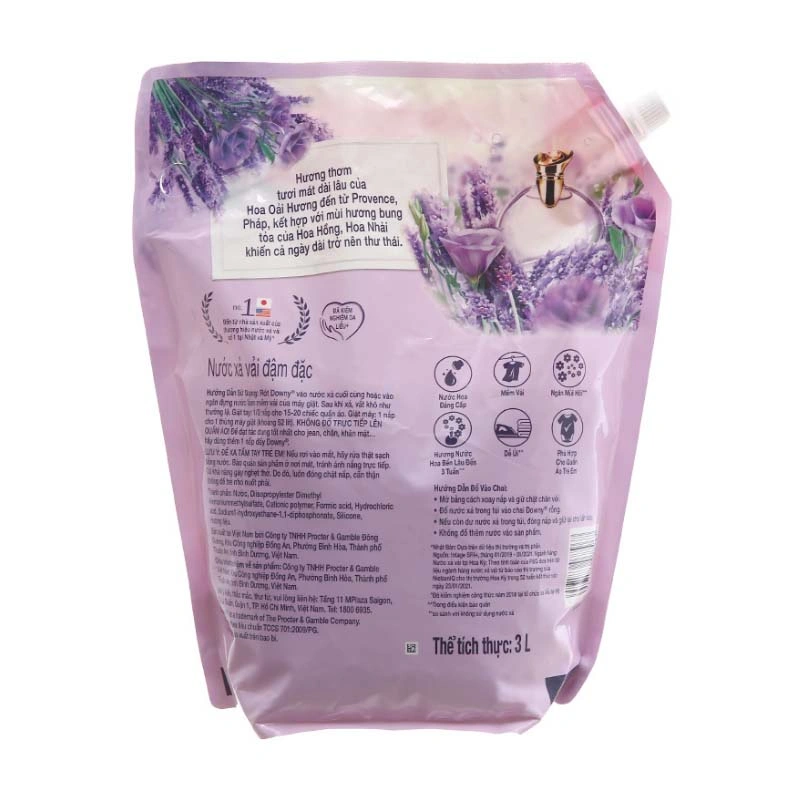 Nước xả Downy Premium Parfum hương hoa oải hương túi 3 lít 3