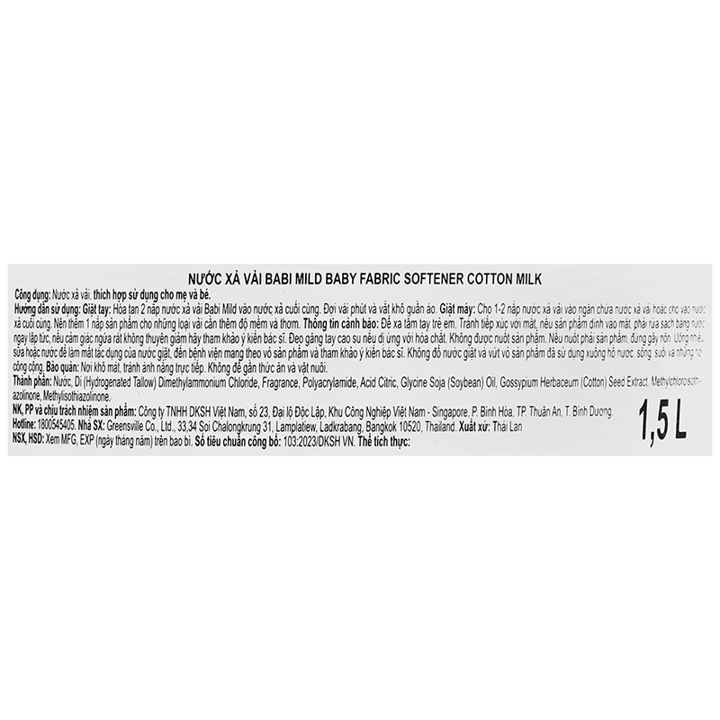 Nước xả quần áo cho bé Babi Mild hương ngọt dịu túi 1.5 lít 5