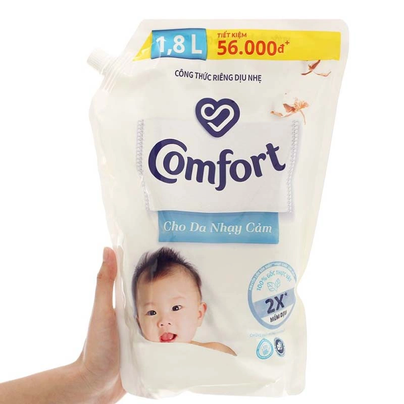 Nước xả quần áo cho bé Comfort cho da nhạy cảm hương phấn dịu nhẹ túi 1.8 lít 3