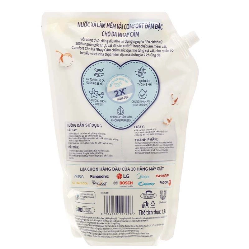 Nước xả quần áo cho bé Comfort cho da nhạy cảm hương phấn dịu nhẹ túi 1.8 lít 2