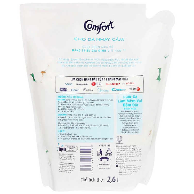 Nước xả quần áo cho bé Comfort cho da nhạy cảm hương phấn dịu nhẹ túi 1.8 lít 11
