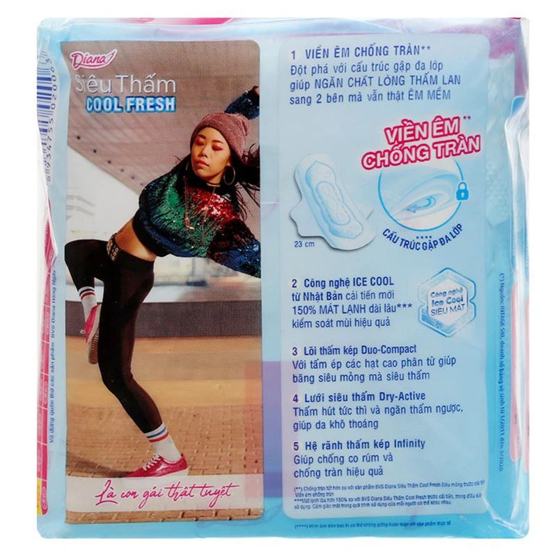 Băng vệ sinh ban ngày Diana Siêu Thấm Cool Fresh chống tràn có cánh 8 miếng 2