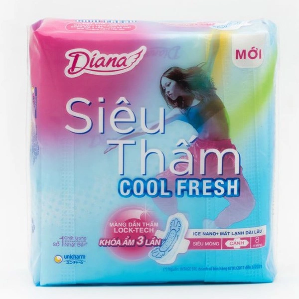 Băng vệ sinh ban ngày Diana Siêu Thấm Cool Fresh chống tràn có cánh 8 miếng 1