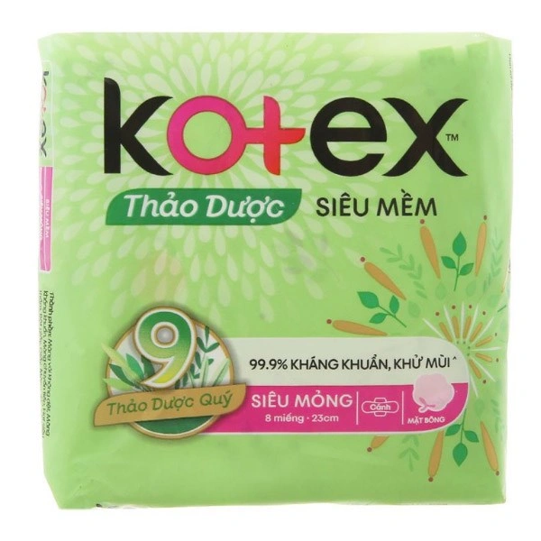 Băng vệ sinh ban ngày Kotex Thảo Dược Siêu Mềm kháng khuẩn có cánh 8 miếng 1