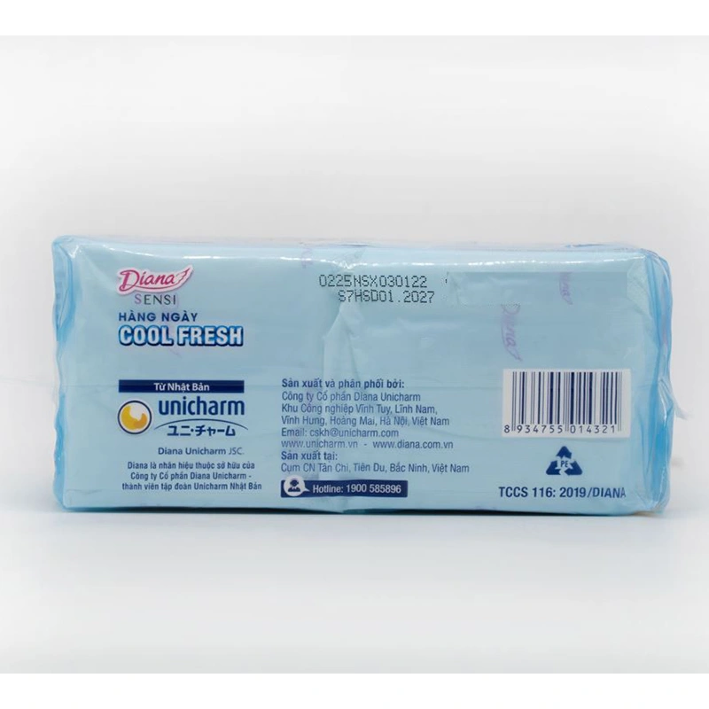 Băng vệ sinh hàng ngày Diana Sensi Cool Fresh mát lạnh không cánh 20 miếng 16