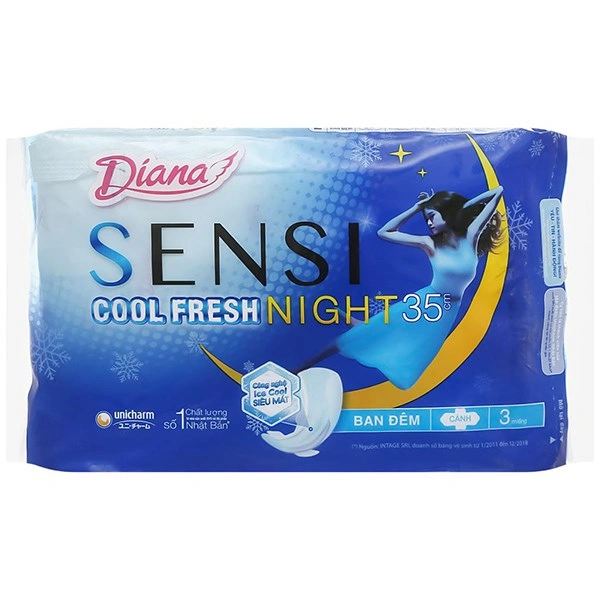Băng vệ sinh ban đêm Diana Sensi Cool Fresh siêu mát có cánh 3 miếng 1