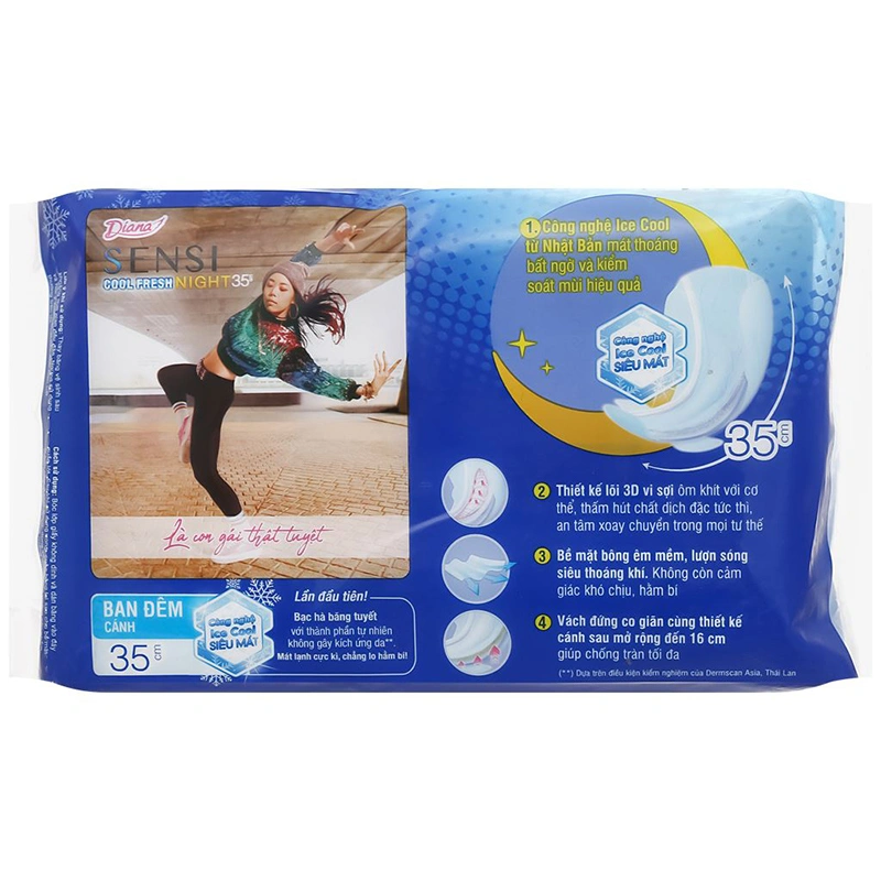 Băng vệ sinh ban đêm Diana Sensi Cool Fresh siêu mát có cánh 3 miếng 2