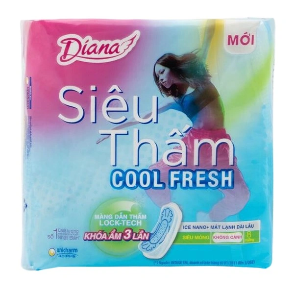 Băng vệ sinh ban ngày Diana Cool Fresh siêu thấm không cánh 8 miếng 1