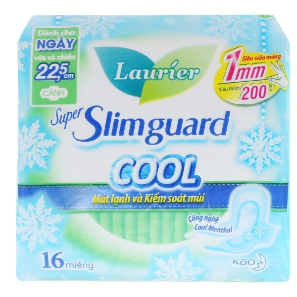 Băng vệ sinh ban ngày Laurier Super Slimguard Cool mát lạnh và kiểm soát mùi có cánh 16 miếng 1