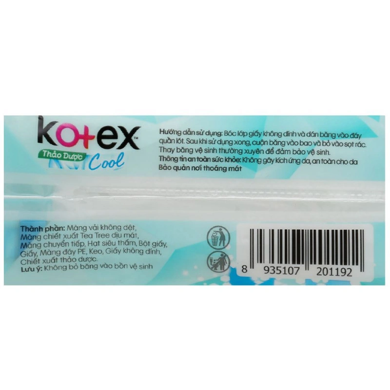 Băng vệ sinh ban ngày Kotex Thảo Dược Cool dịu mát có cánh 8 miếng 6