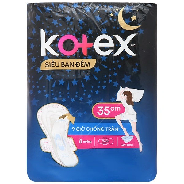 Băng vệ sinh ban đêm Kotex Siêu Ban Đêm chống tràn có cánh 8 miếng 1
