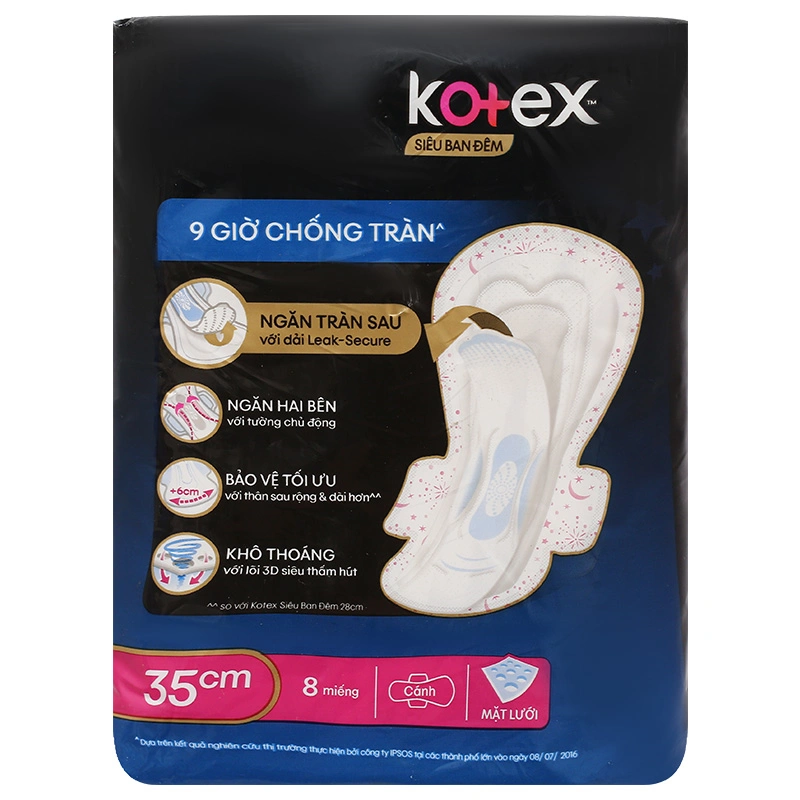 Băng vệ sinh ban đêm Kotex Siêu Ban Đêm chống tràn có cánh 8 miếng 2