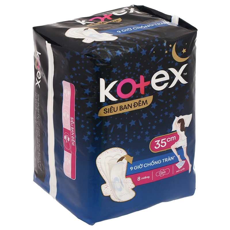 Băng vệ sinh ban đêm Kotex Siêu Ban Đêm chống tràn có cánh 8 miếng 3