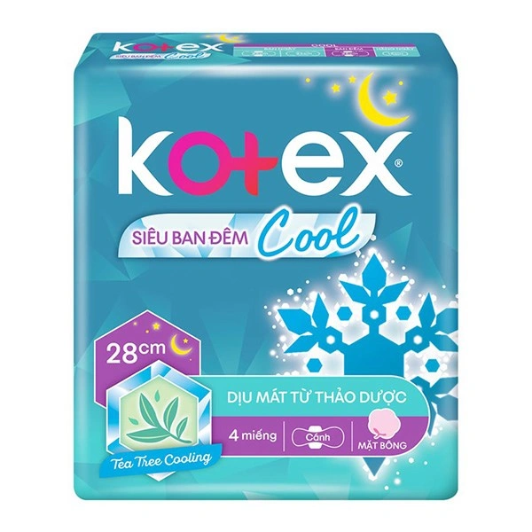Băng vệ sinh siêu ban đêm Kotex Cool dịu mát từ thảo dược có cánh 4 miếng 1