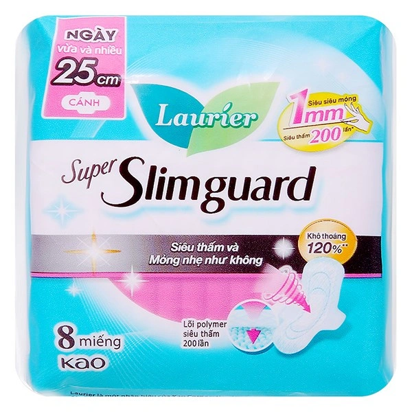 Băng vệ sinh ban ngày Laurier Super Slimguard siêu thấm mỏng nhẹ có cánh 8 miếng 1
