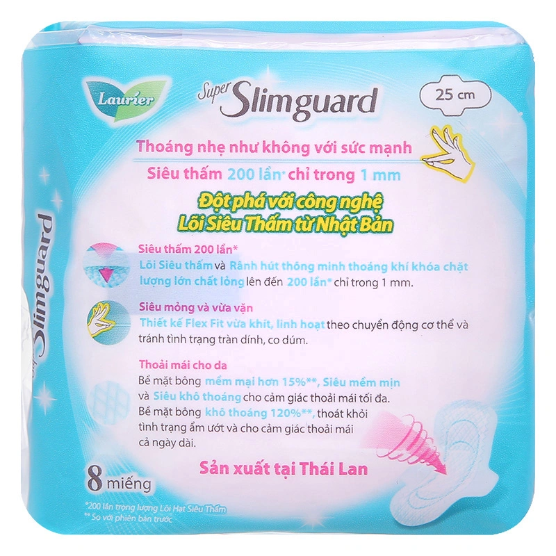 Băng vệ sinh ban ngày Laurier Super Slimguard siêu thấm mỏng nhẹ có cánh 8 miếng 2