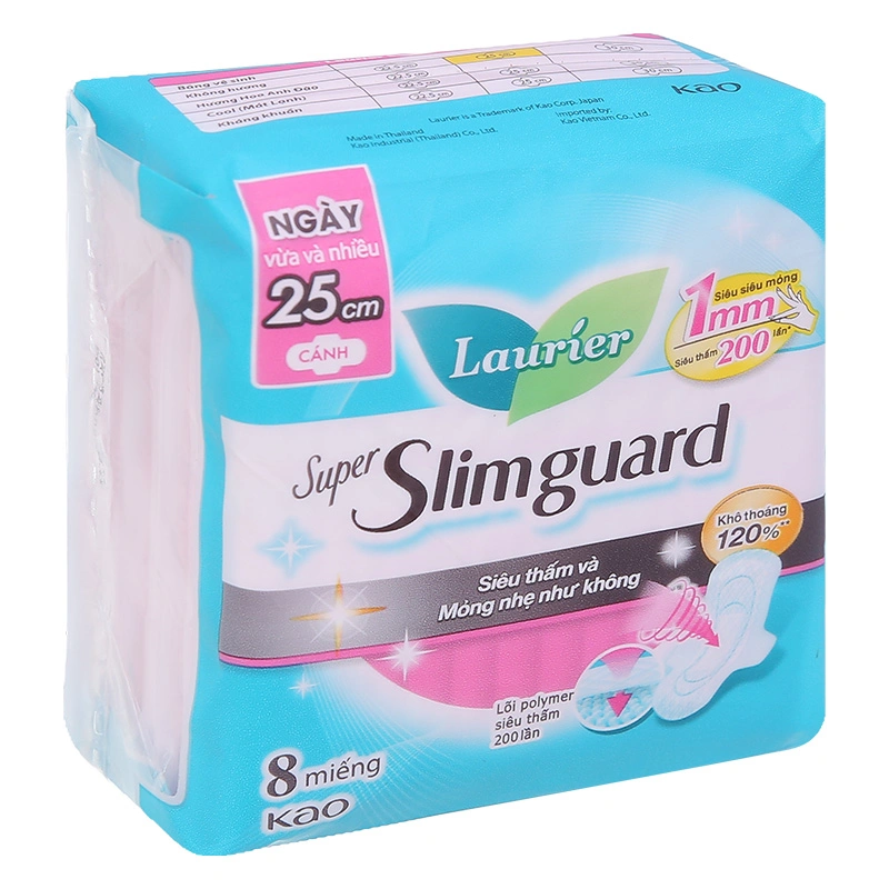 Băng vệ sinh ban ngày Laurier Super Slimguard siêu thấm mỏng nhẹ có cánh 8 miếng 3