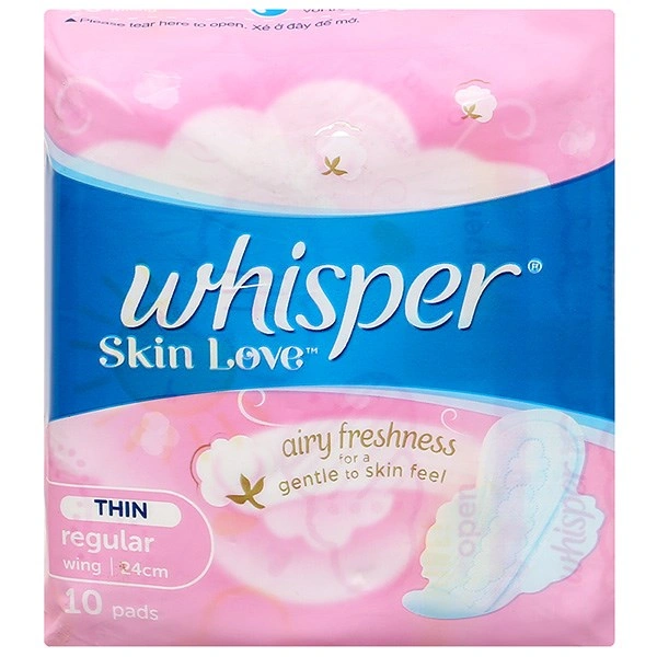 Băng vệ sinh ban ngày Whisper Skin Love khô thoáng có cánh 10 miếng 1