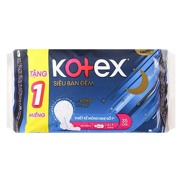 Băng vệ sinh siêu ban đêm Kotex mỏng nhẹ có cánh 8 miếng tặng 1 1