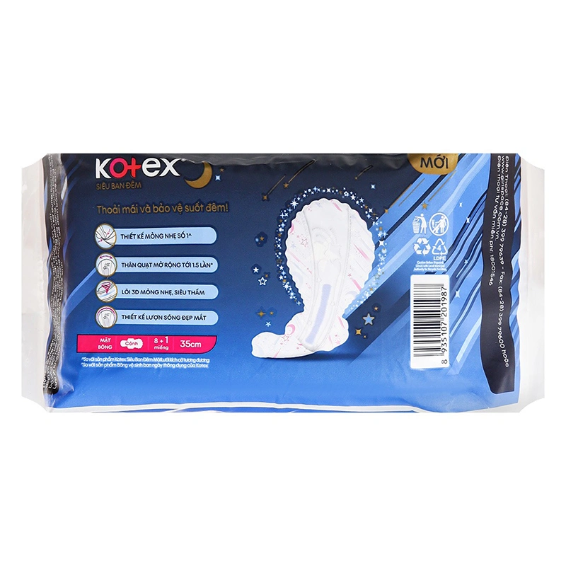 Băng vệ sinh siêu ban đêm Kotex mỏng nhẹ có cánh 8 miếng tặng 1 2