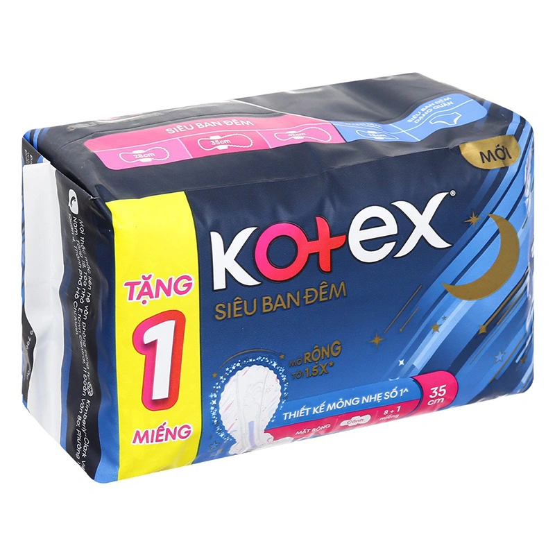 Băng vệ sinh siêu ban đêm Kotex mỏng nhẹ có cánh 8 miếng tặng 1 3