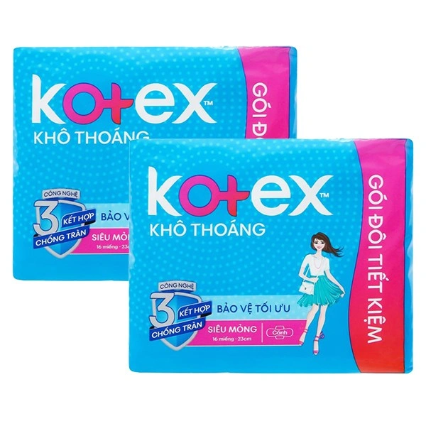 Combo 2 băng vệ sinh ban ngày Kotex Khô Thoáng chống tràn có cánh 16 miếng/bịch 1