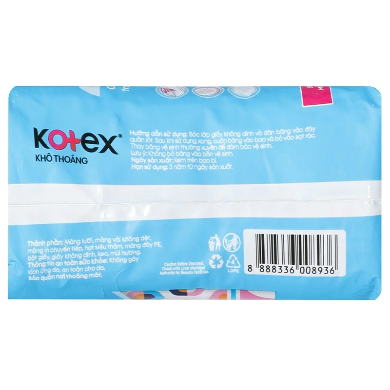 Băng vệ sinh ban ngày Kotex Khô Thoáng chống tràn có cánh 8 miếng 12
