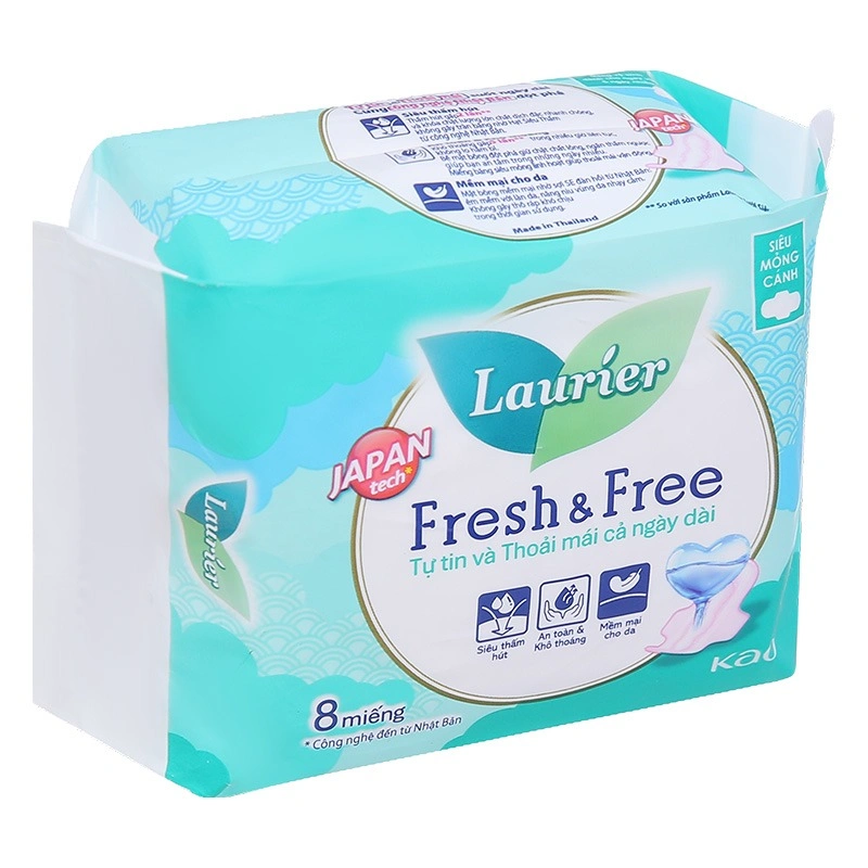 Băng vệ sinh ban ngày Laurier Fresh & Free siêu mỏng có cánh 8 miếng 9