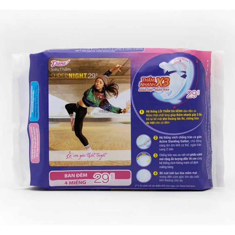 Băng vệ sinh ban đêm Diana Siêu Thấm Super Night chống tràn có cánh 4 miếng 3